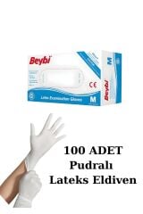Beybi Lateks Pudralı (M) Medium Beden Muayene Eldiven - 100 lü Paket