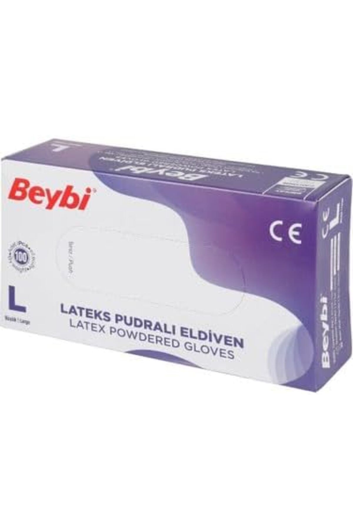 Beybi Lateks Pudralı Tek Kullanımlık Eldiven – Large (L) Beden | Hijyenik Koruma | 100’lü Paket