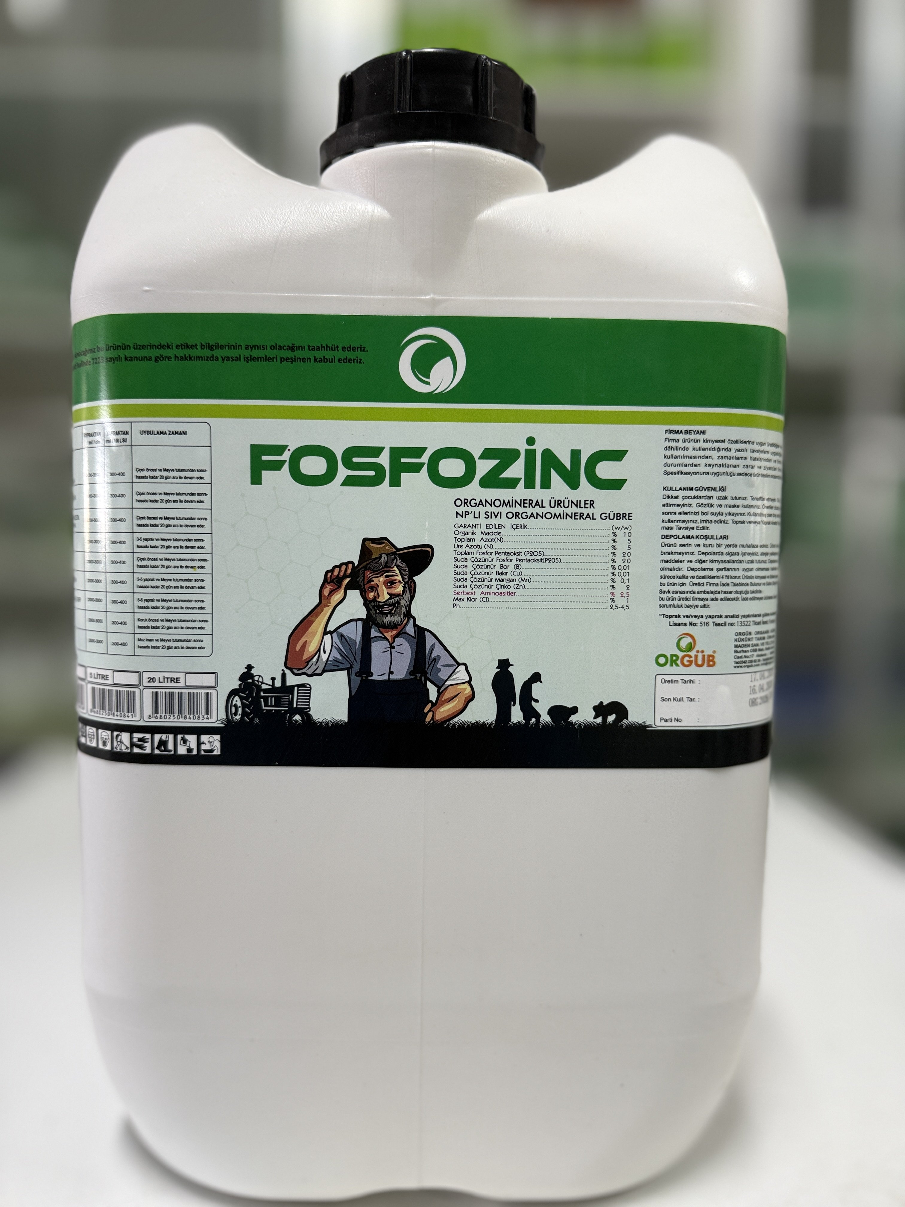 Fosfozinc Sıvı Fosfor - Çinko ve Aminoasit içerikli Çiçeklendirici Sıvı Damlama Gübresi 20 Litre