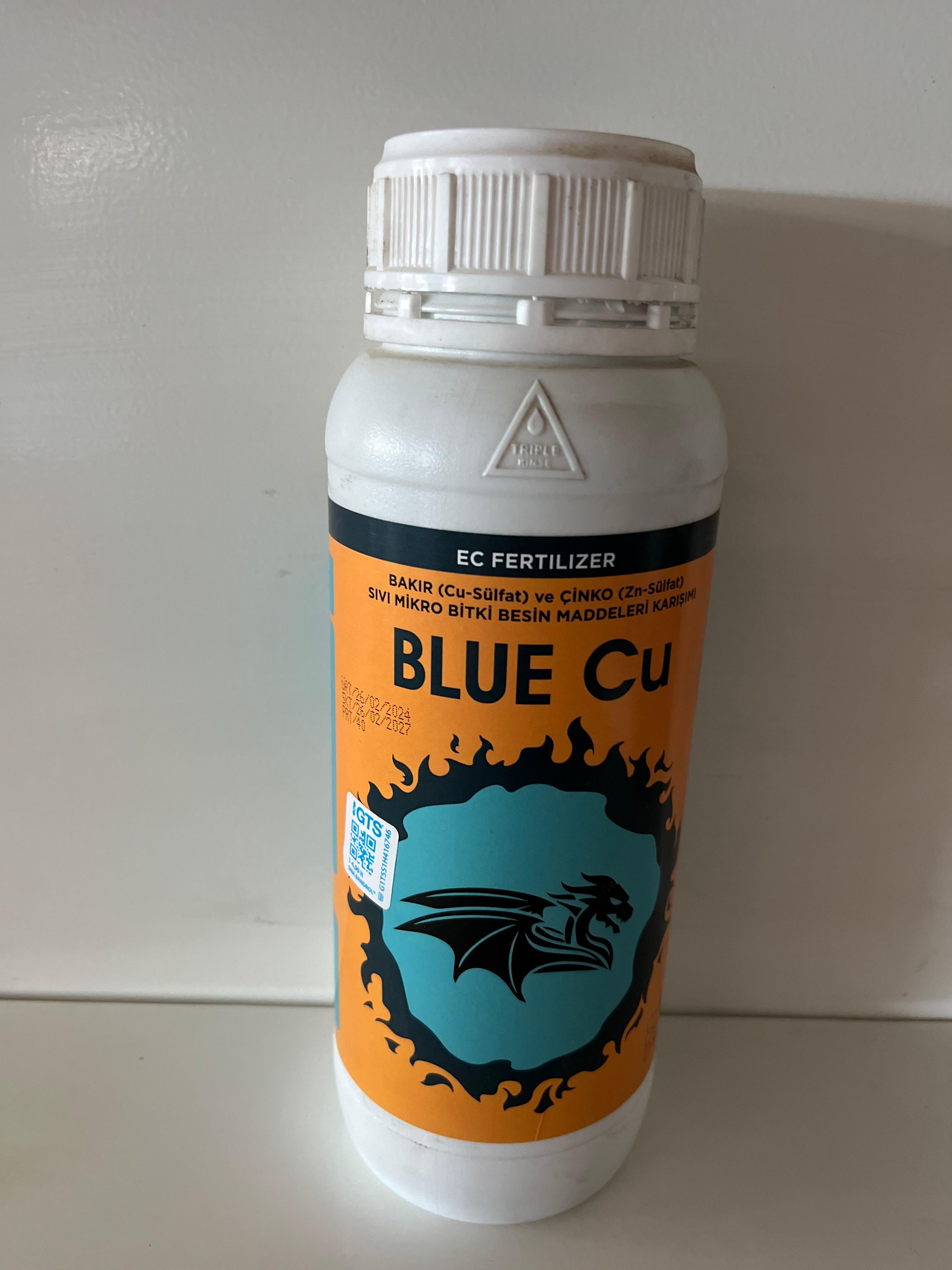 Blue Cu Bakır Sülfat ve Çinko içerikli Sıvı Mikro Bitki Besini 1 Litre