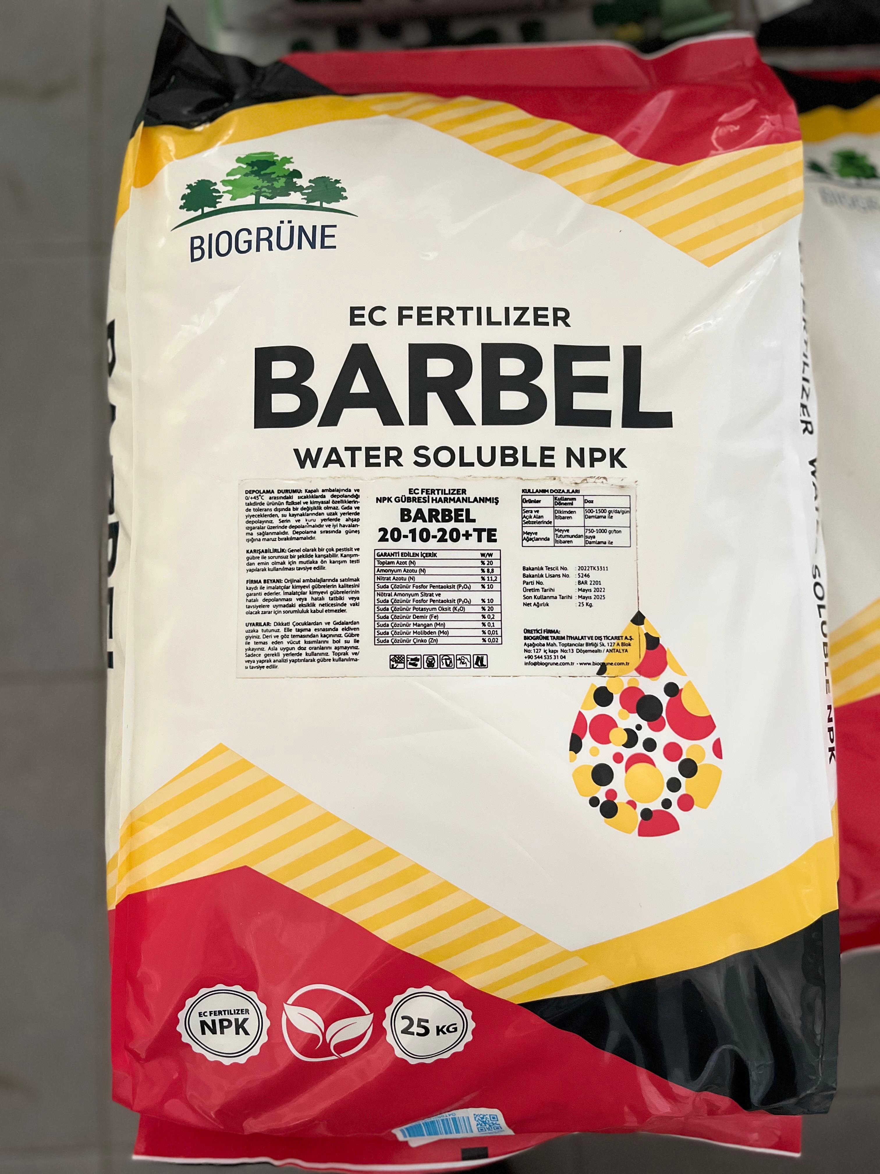 Barbel | Yüksek Kalite- Klorsuz |  20-10-20 NPK Gübresi 25 KG