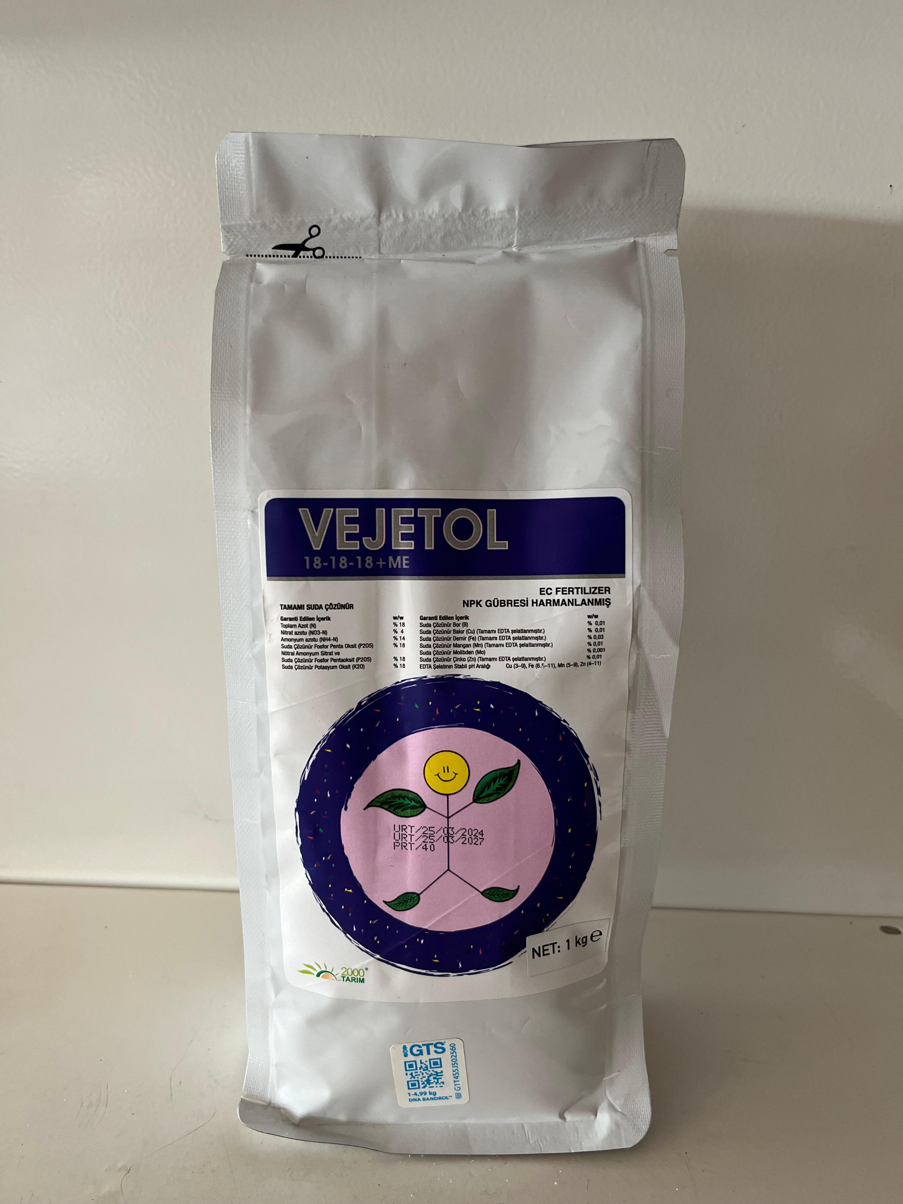 2000 Vejetol 18-18-18- Dengeli NPK Gübre 1 KG