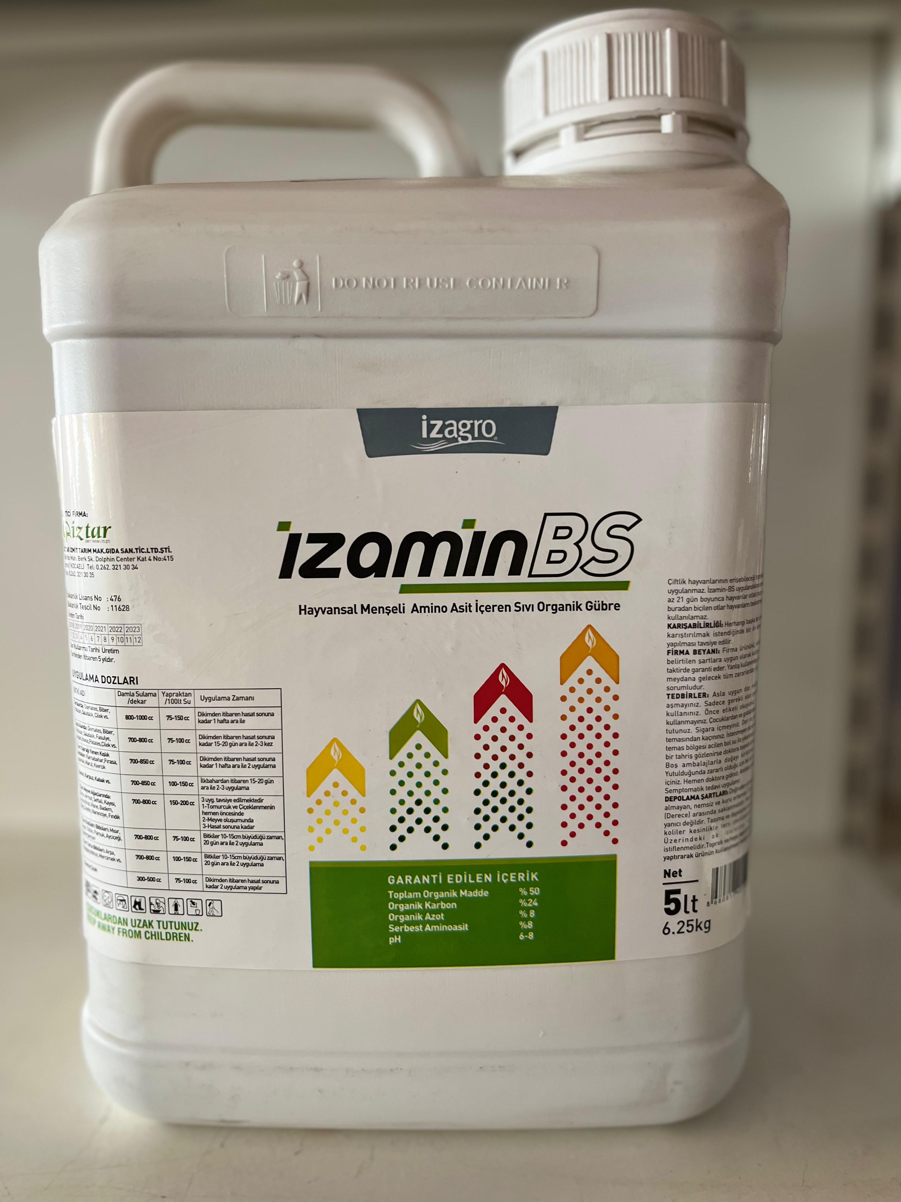 İzagro İzamin BS Hayvansal Menşeili Aminoasit içeren Sıvı Organik Gübre 5 Litre