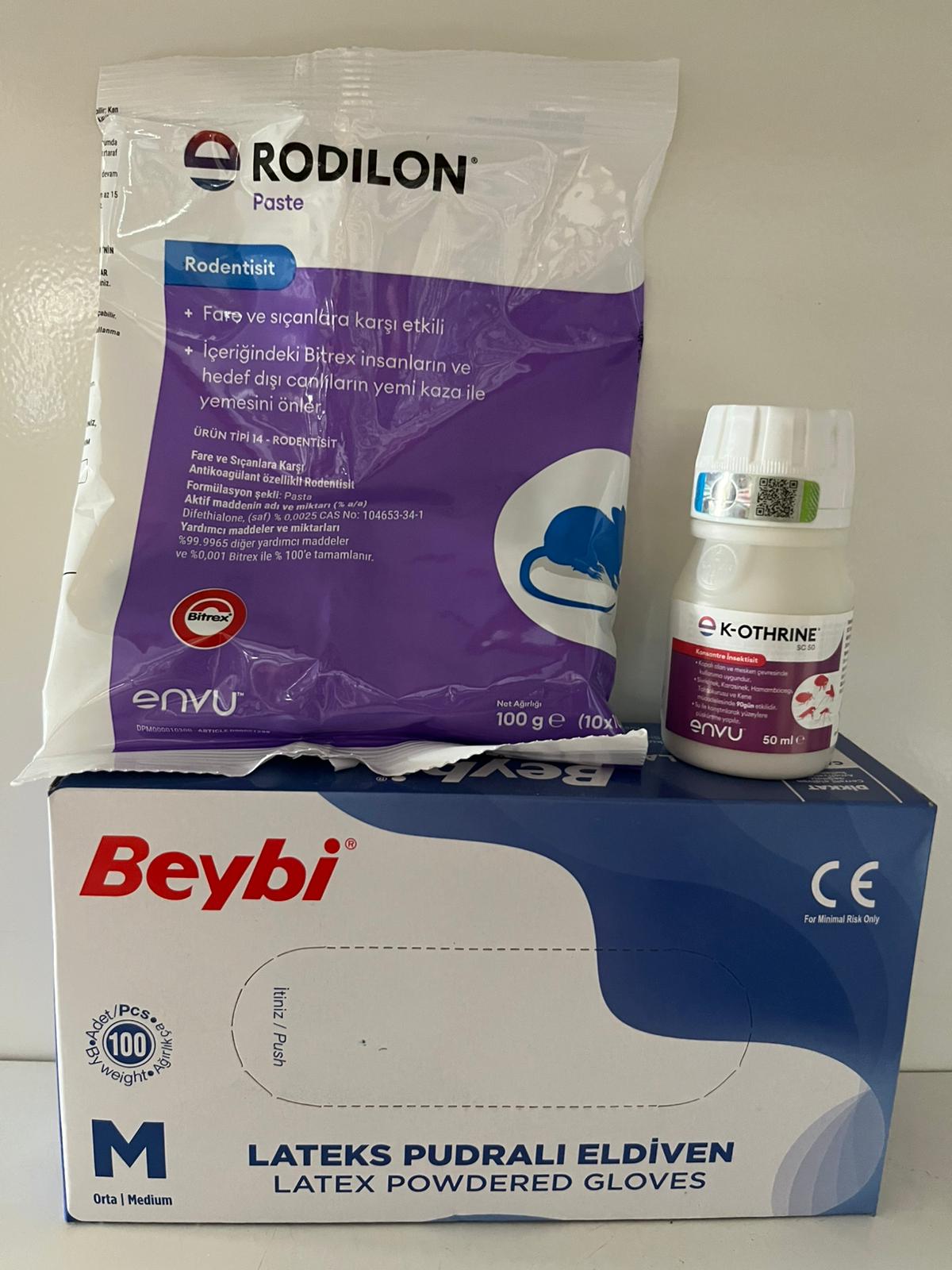Rodilon Paste Fare Yemi + K-Othrine SC 50 Sinek İlacı + Beybi Medium Eldiven 3'lü Avantaj Set