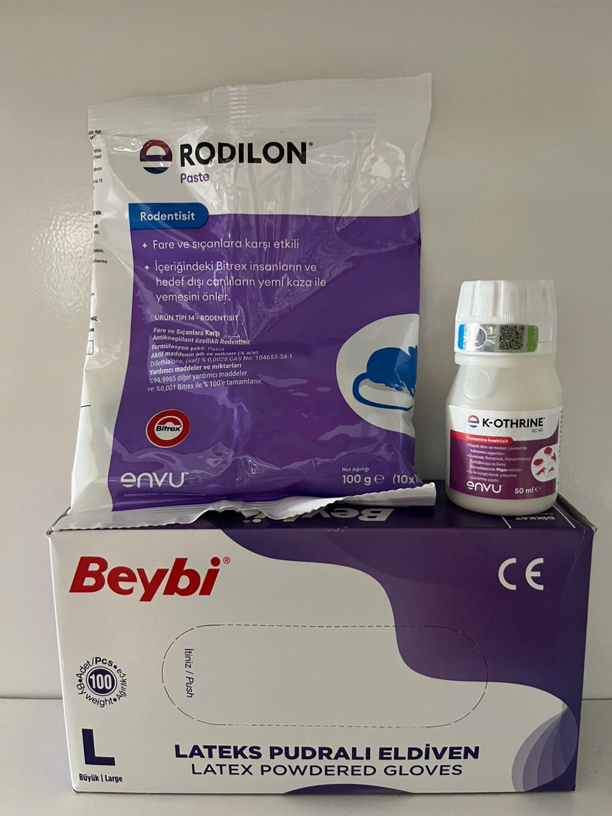 Rodilon Paste Fare Yemi + K-Othrine SC 50 Sinek İlacı + Beybi Large Eldiven 3'lü Avantaj Set