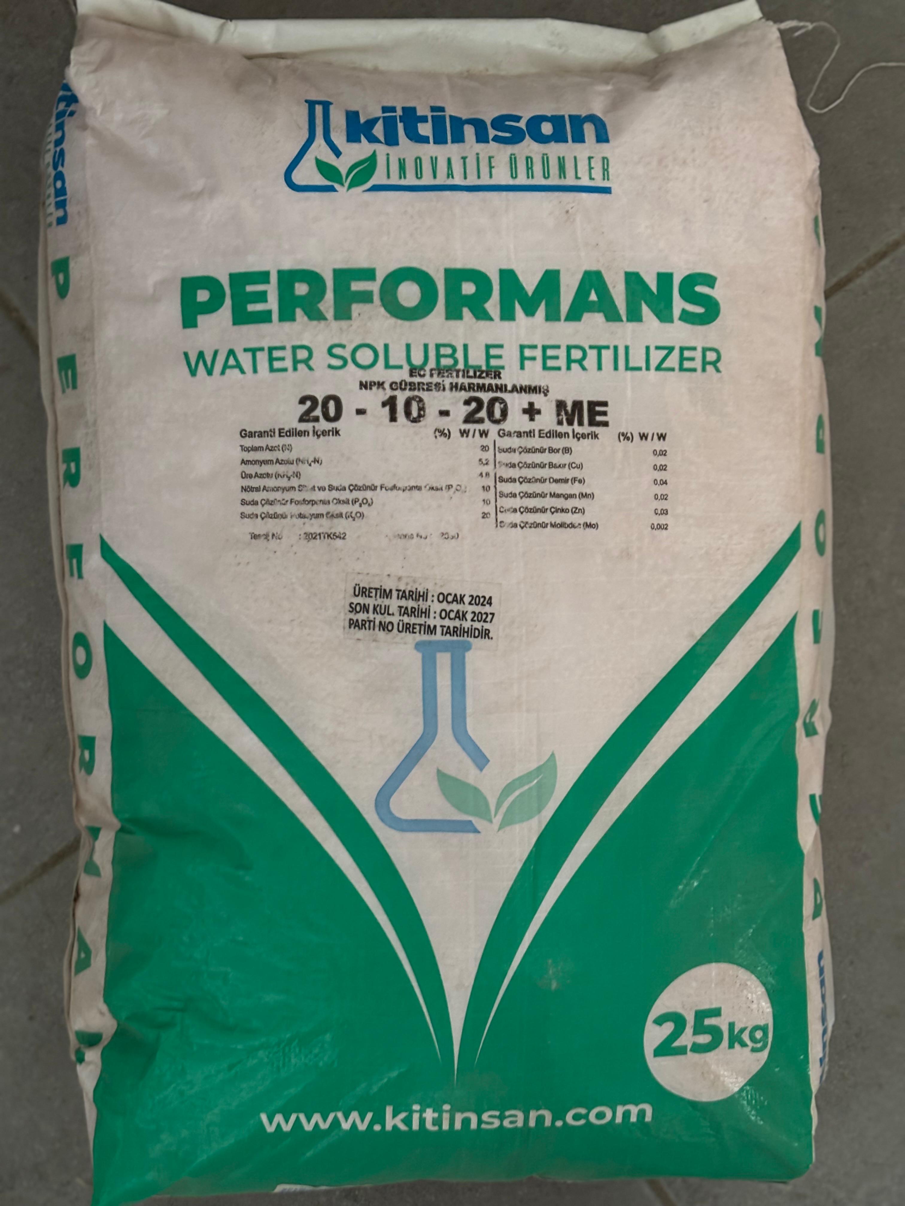 Kitinsan Performance 20-10-20 + ME NPK Gübresi 25 KG