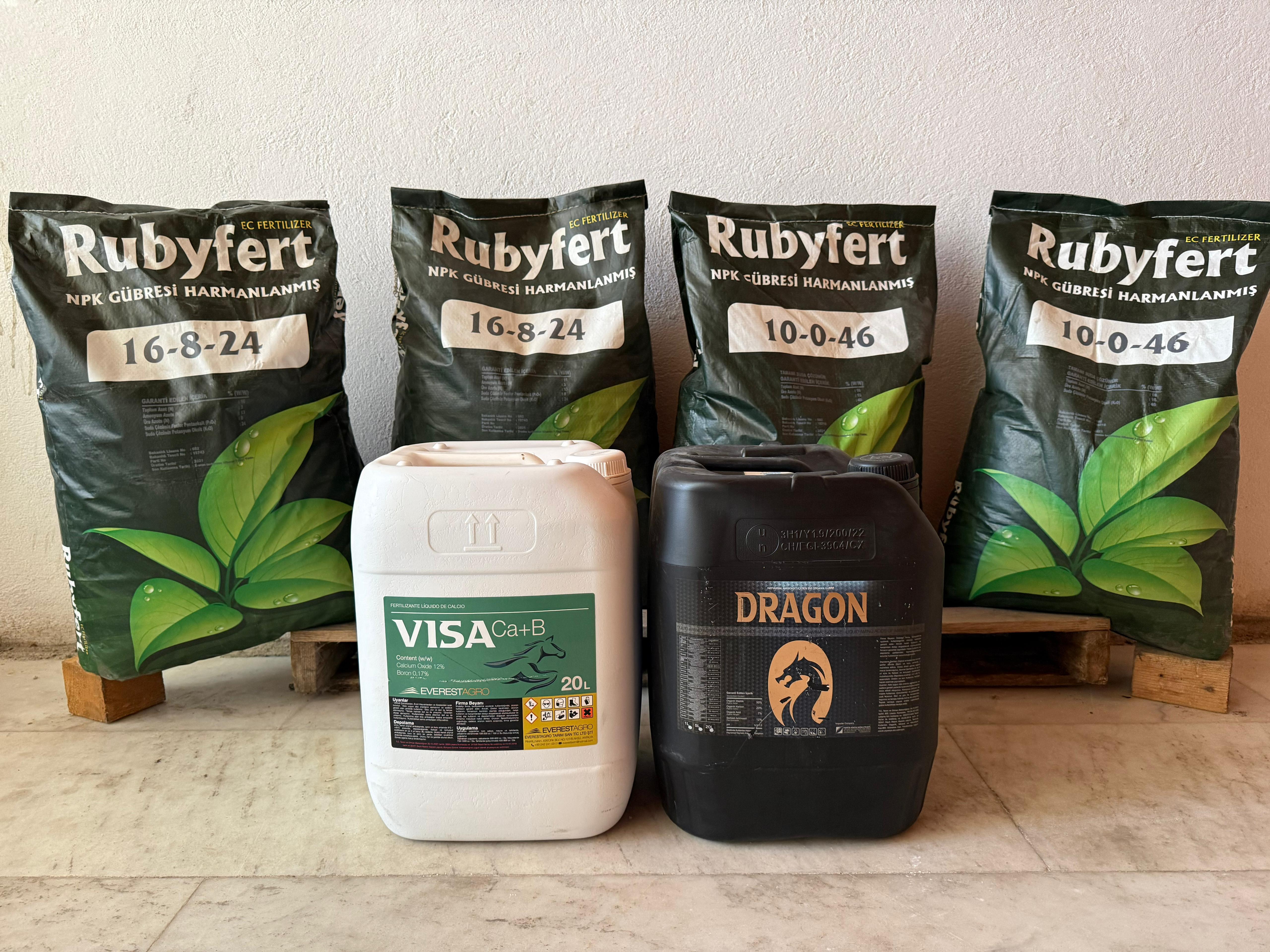 Akan Tarım Üretici Destek Pakedi | Rubyfert 16-8-24 & 10-0-46 + Dragon Aminoasit 20 Litre + Visa Ca+B 20 Litre(Nitro Plus) | Avantajlı Gübre Seti (Toplam 6 Ürün)