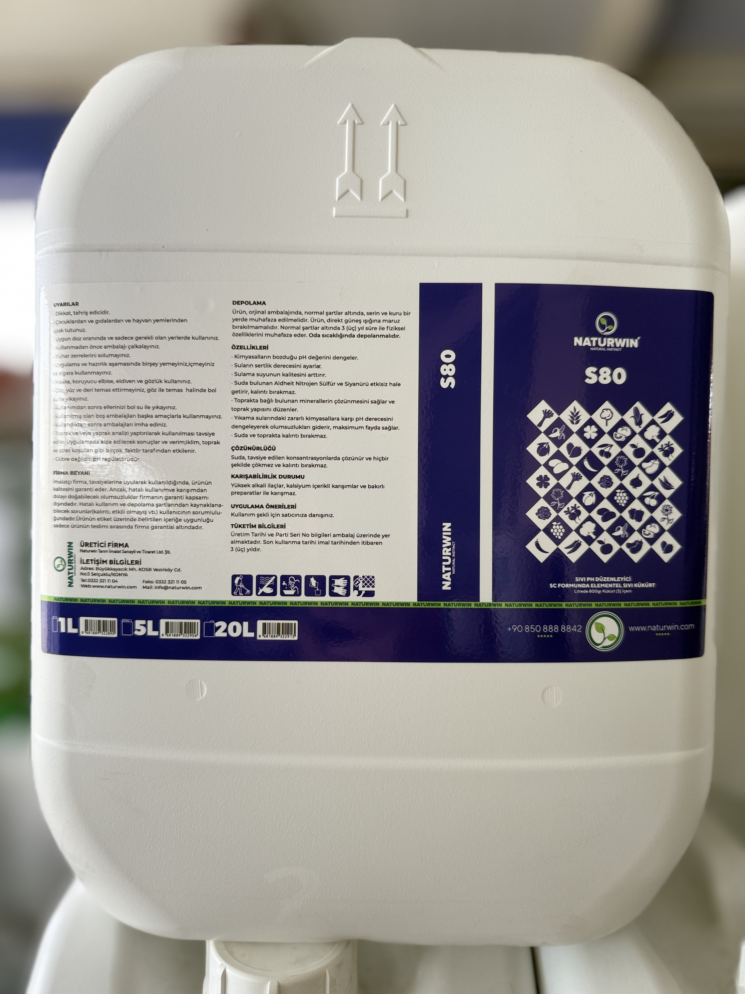 Naturwin S80 Elemental Sıvı Kükürt Gübre – SC Formül Toprak Düzenleyici ve Bitki Besini | 20 Litre