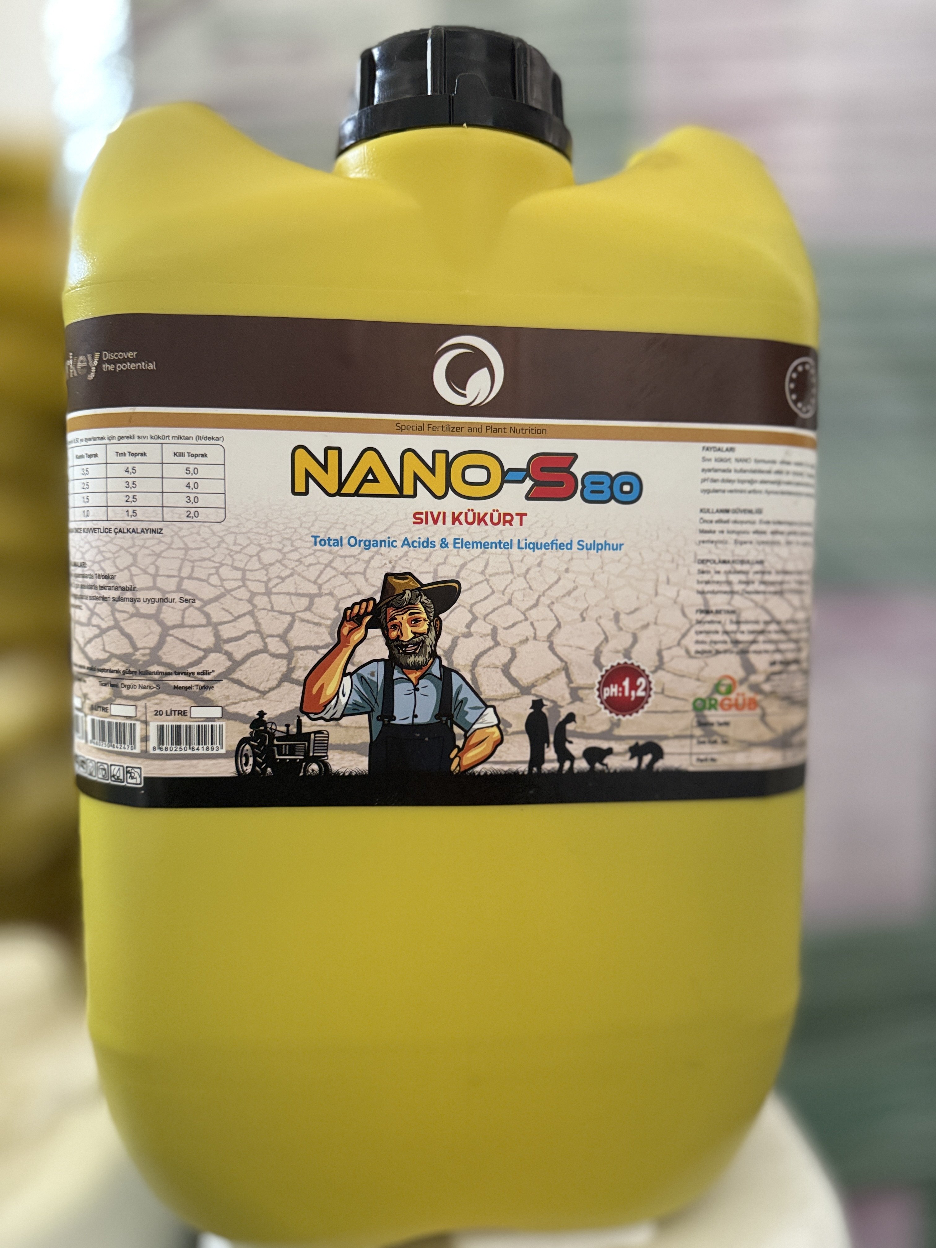 Orgüb NANO-S80 Elemental Sıvı Kükürt Gübre – Toprak Düzenleyici ve Bitki Besini | 20 Litre