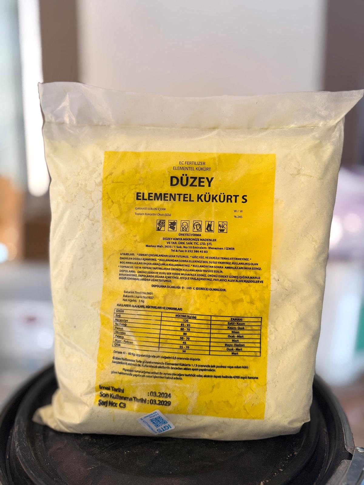 Düzey Elemental Toz Kükürt Orjinal Paketli Ambalaj 5 KG