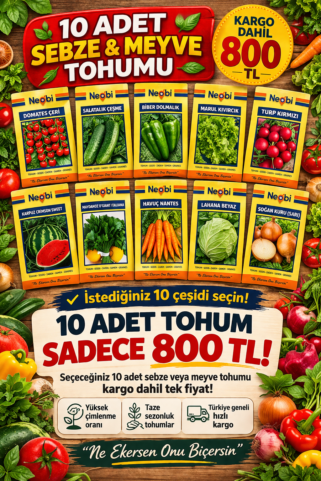 Akan Tarım Seçili 10 Paket Tohum Seti | Kargo Dahil Sadece 800 TL