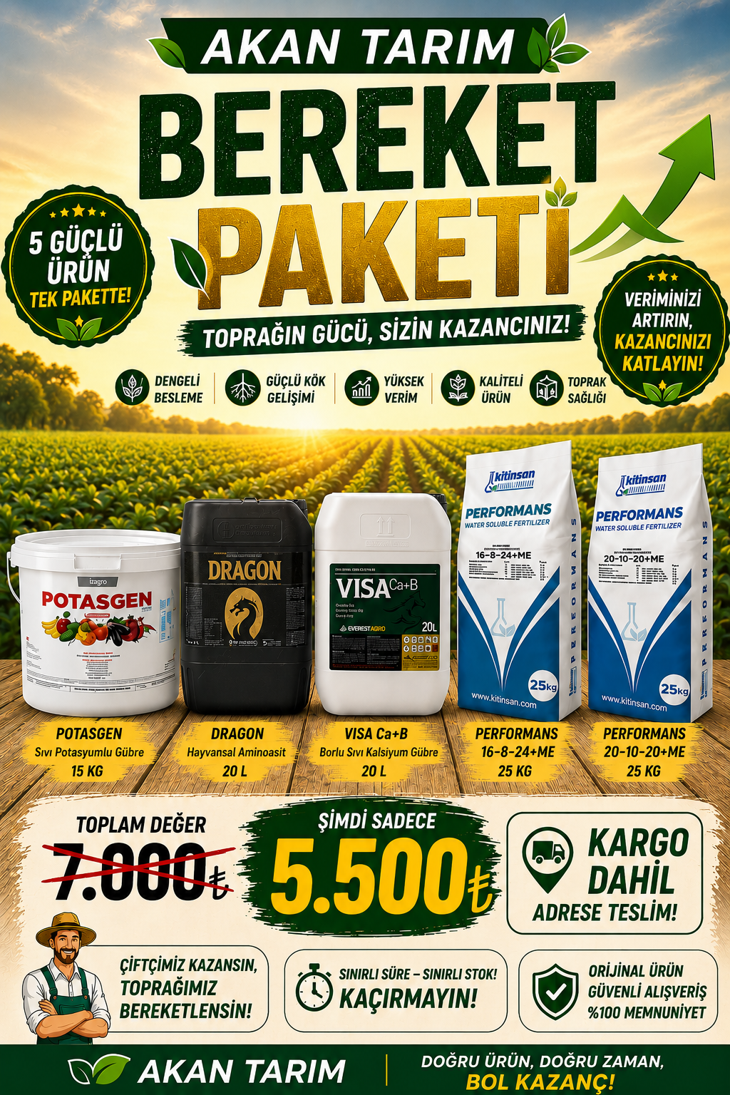 Akan Tarım Bereket Kampanya Pakedi 5'li  Set Sadece 5500 Lira Kargo Dahil