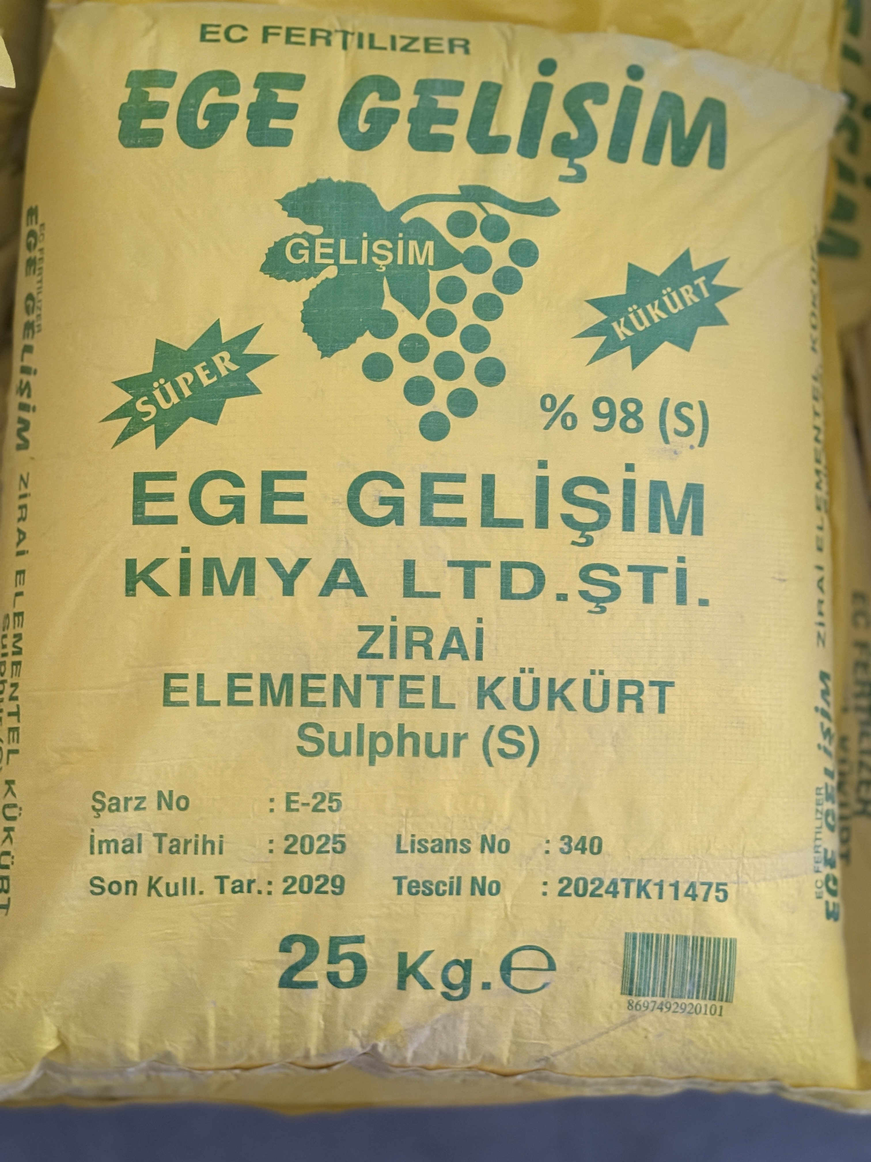 Ege Gelişim Elementel Nano Kükürt %98 Akrep ve Yılan Kovucu – 25 KG | Toprak Düzenleyici Kükürt