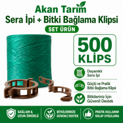 Akan Tarım Sera Bitki Bağlama ve Sabitleme Seti - Sera İpi + 500 Adet Fide Klips