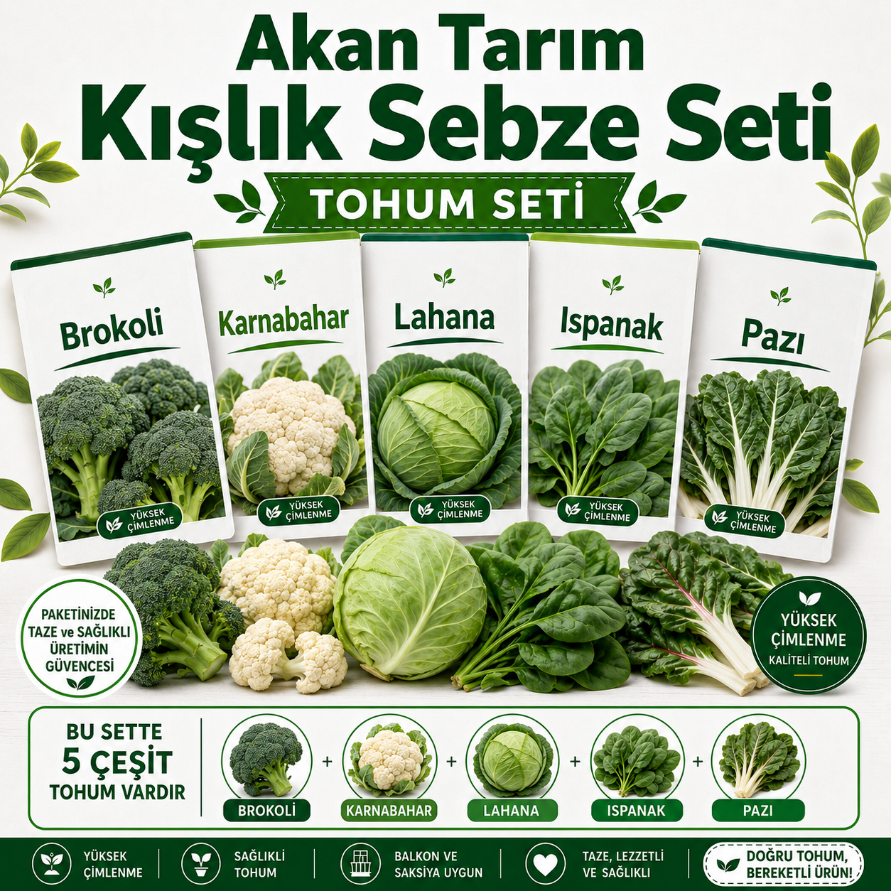 Akan Tarım Yazlık Sebze Tohumu Seti - Domates Biber Patlıcan Kabak Hıyar